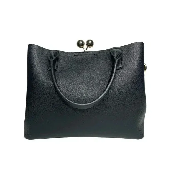 Dune London Faux Pebbled Leather black Medium Tote Bag gold hardware - Picture 3 of 9